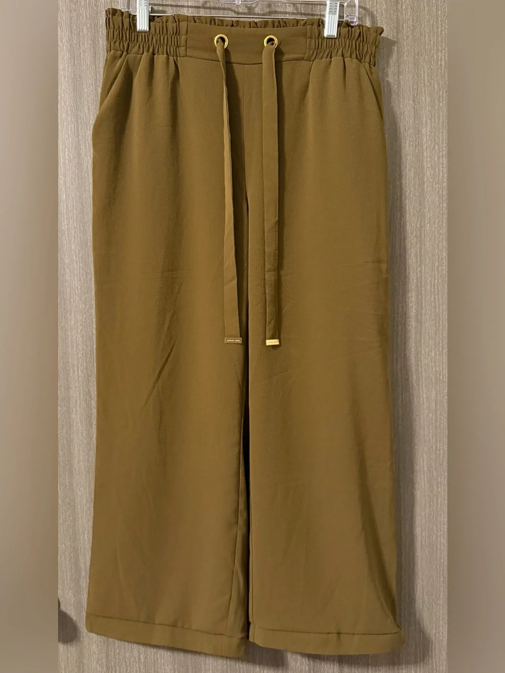 Michael Kors Olive Green Wide-Leg Drawstring Pants
